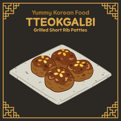 Yummy Korean Food illustration vector, Tteokgalbi, Grilled Short Rib Patties