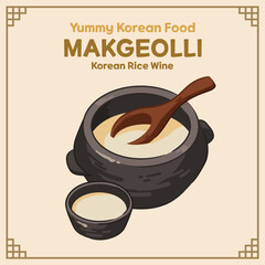 Yummy Korean Food illustration vector, Makgeolli, Korean Rice Wine