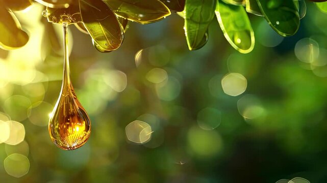 a drop of sandalwood oil close-up. Selective focus