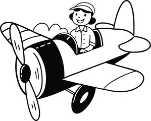 A little boy sitting in an airplane vector, A little boy sitting in an airplane line art, A little boy sitting in an airplane silhouette