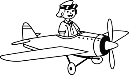 A little boy sitting in an airplane vector, A little boy sitting in an airplane line art, A little boy sitting in an airplane silhouette