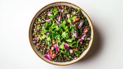 Fresh Lentil Salad with Diced Vegetables and Herbs