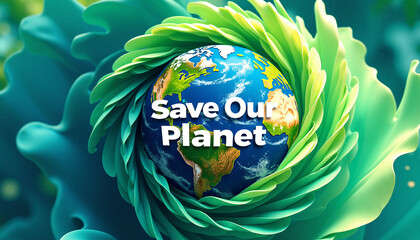 Earth surrounded by green leaves promoting planet conservation