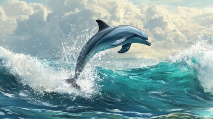 Majestic Dolphin Leaping over Ocean Waves