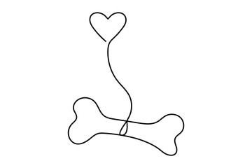 Dog bone continuous single line drawing of simple outline vector Design