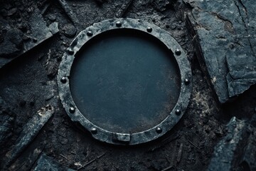 empty metal circle gritty and dark background