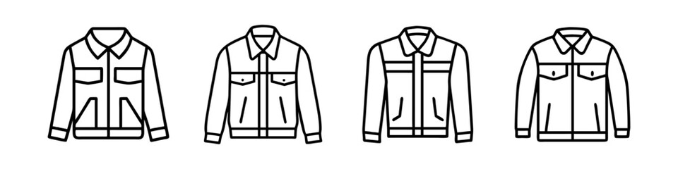 denim jacket icon, dress line art, dress vector - simple black line art icon of denim jacket perfect for logos, and dress-themed designs.