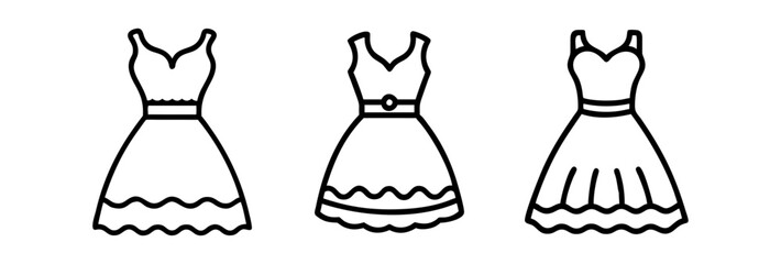 lace dress icon, dress line art, dress vector - simple black line art icon of lace dress perfect for logos, and dress-themed designs.