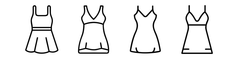 slip dress icon, dress line art, dress vector - simple black line art icon of slip dress perfect for logos, and dress-themed designs.