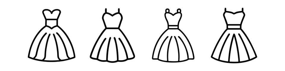ball gown icon, dress line art, dress vector - simple black line art icon of ball gown perfect for logos, and dress-themed designs.