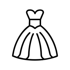 ball gown icon, dress line art, dress vector - simple black line art icon of ball gown perfect for logos, and dress-themed designs.