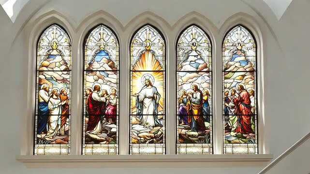 Stained Glass Windows Depicting Life of Jesus Scenes
