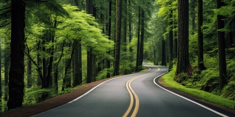 Fototapeta premium curvy road in natural green forest