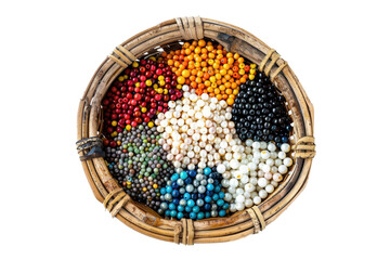 beads in basket isolated on white or transparent png