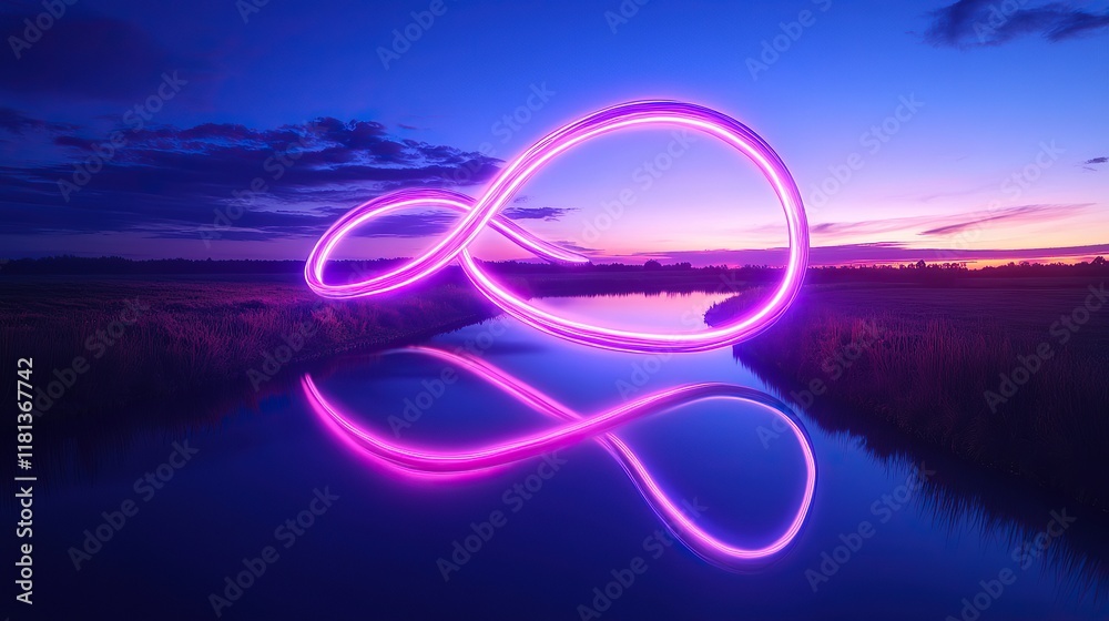 Wall mural **a twisting ribbon of pulsating neon lights creating an infinity loop