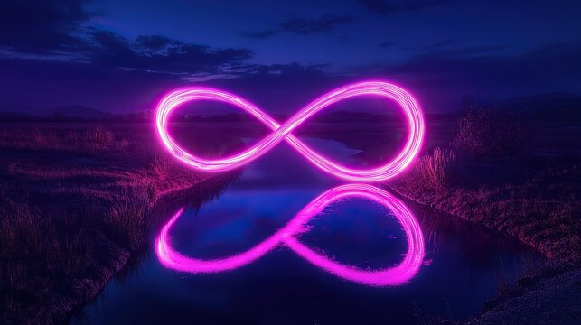 **A twisting ribbon of pulsating neon lights creating an infinity loop
