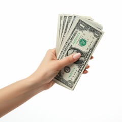 hand with dollars isolated on white background