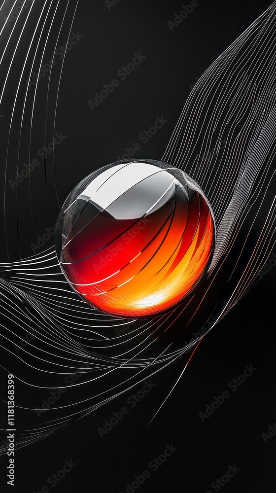 Poster a striking metallic sphere adorned with a bold gradient of orange and black attracts attention. it f
