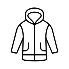 parka icon, dress line art, dress vector - simple black line art icon of parka perfect for logos, and dress-themed designs.