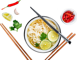 Asian noodle soup. top view