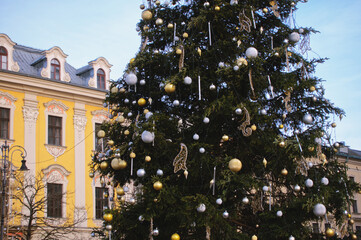 Decorated Christmas tree in historic square