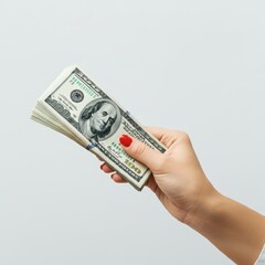 hand with dollars isolated on white background