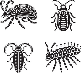 Elegant Silhouettes of the Glow-worm Beetle Isolated on a White Background in Monochrome Art Style