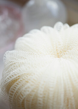 Extreme close up of an exfoliating puff sponge
