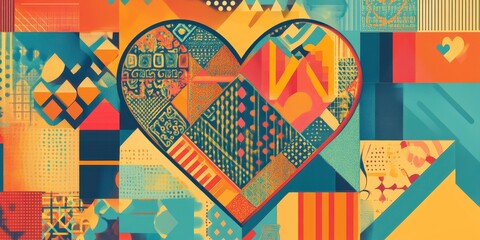 Abstract Collage Featuring A Patchwork Heart Design