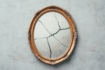 Antique Mirror with Cracks Representing Beauty and Imperfection