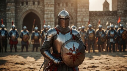 Medieval knight in armor with sword