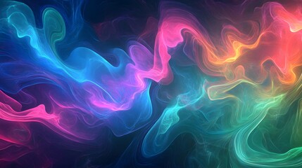 Fototapeta premium Glowing abstract lines and waves in purple and blue with a dynamic, fractal design and smooth motion, creating a vibrant energy-filled background