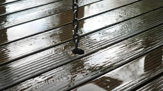 Rain drops on wooden terrace