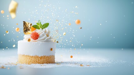 A culinary creation decorated with edible gold leaf, adding a touch of luxury and sophistication to a dessert or gourmet dish.