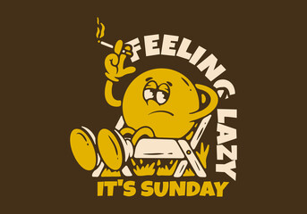 Relax on chair character in retro yellow brown colors, illustration