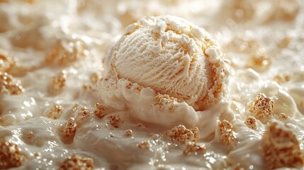 Creamy Ice Cream Delight: A Melted Symphony of Vanilla and Sweet Crunch