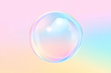 A delicate bubble hovers in a softly colored pastel backdrop, blending hues of pink, blue, and yellow. The tranquil scene evokes feelings of calm and wonder