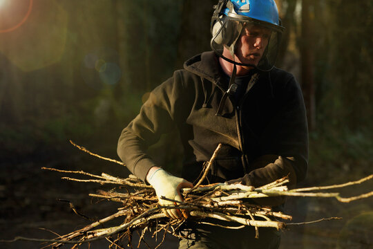 Tree Surgeon Carrying Twigs
