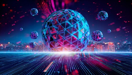 Futuristic Abstract Geometric Art with Vibrant Neon Colors