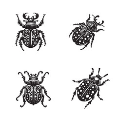 Silhouettes of the Golden-spotted Beetle Isolated on a White Background in Monochrome Art Style