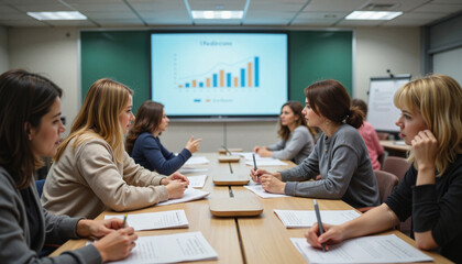 Obraz premium Group of women discussing business ideas in a meeting room