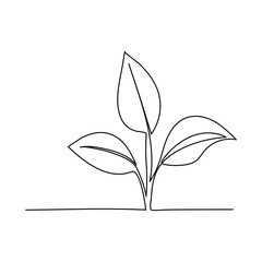 Continuous one line drawing of plant. One line drawing illustration of growing sprout. Growth, seedling, gardening concept single line. Editable outline, Continuous one line drawing of back to nature