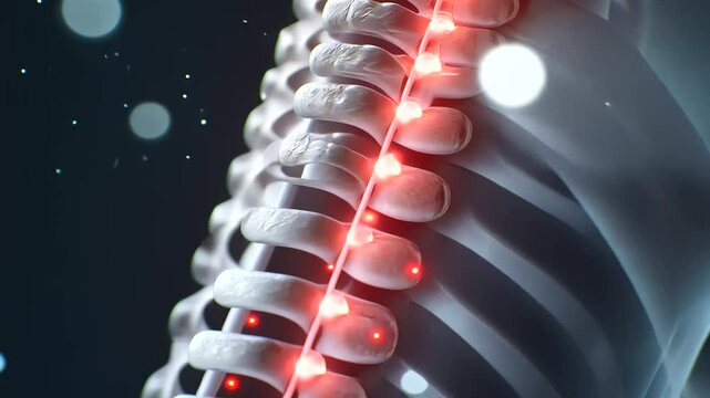 Mid spine area glowing red indicating herniated disc pain