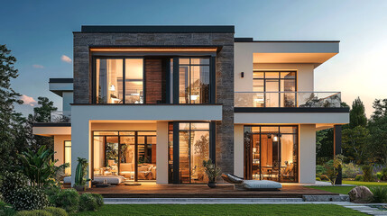 Fototapeta premium Luxury Modern Villa Design: Night Exterior