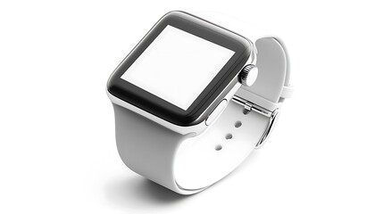 Smartwatch with a blank screen and a silicone band isolated on a seamless white background highlighting its smooth and modern design