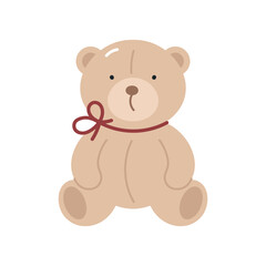 Сute teddy bear with bow. Isolated on white background. For card, posters, stickers, banners, printing on the pack, printing on clothes, fabric, wallpaper.