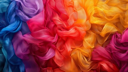 Fototapeta premium Colorful silk fabrics arranged in vibrant hues for creative projects