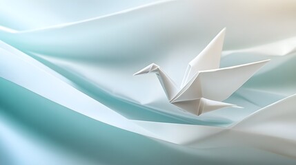 An Elegant Origami Bird Symbolizing Peace Set Against an Abstract Background of Creativity and Color