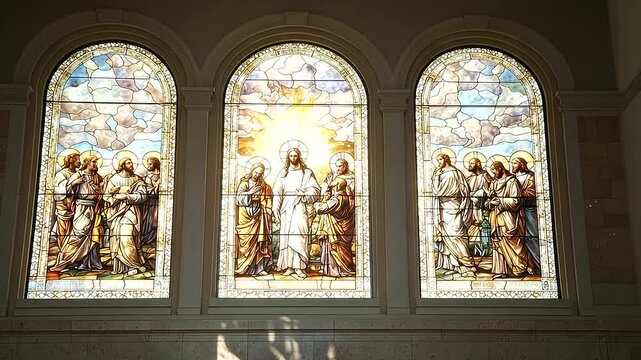 Intricately Designed Stained Glass Windows of Jesus Life Scenes