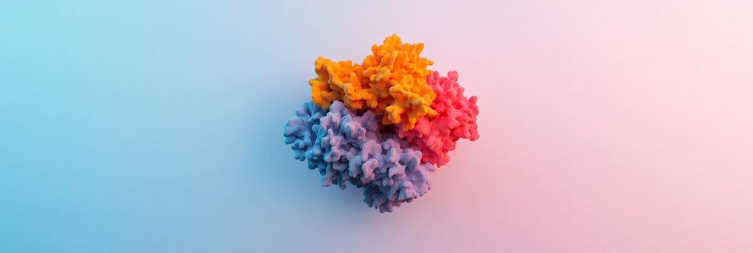 Rotating protein structure on a gradient background creates a visually striking composition, perfect for medical, scientific, and educational projects in biology and biochemistry